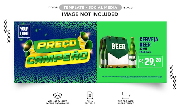 PSD venta de cerveza campeona de precio de copa mundial de banner de redes sociales