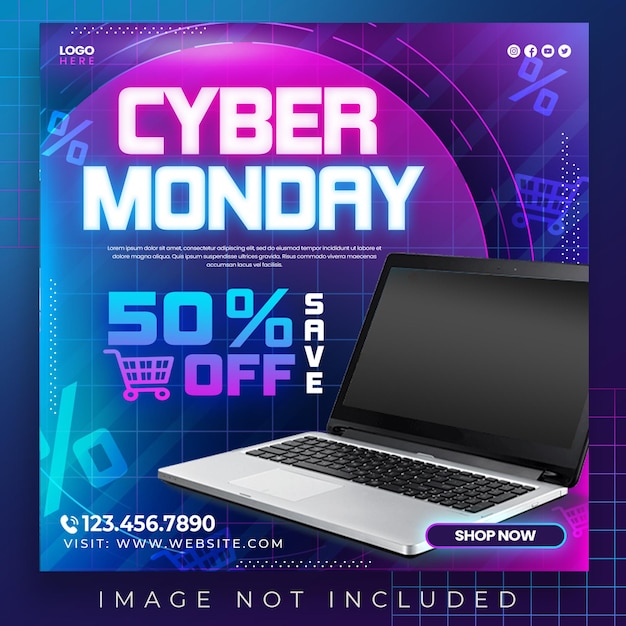 PSD venta de cyber monday de gradiente futurista con exhibición de productos en redes sociales o banner de publicaciones de instagram