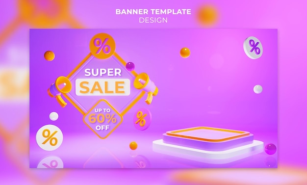 PSD venta de descuento con banner de podio