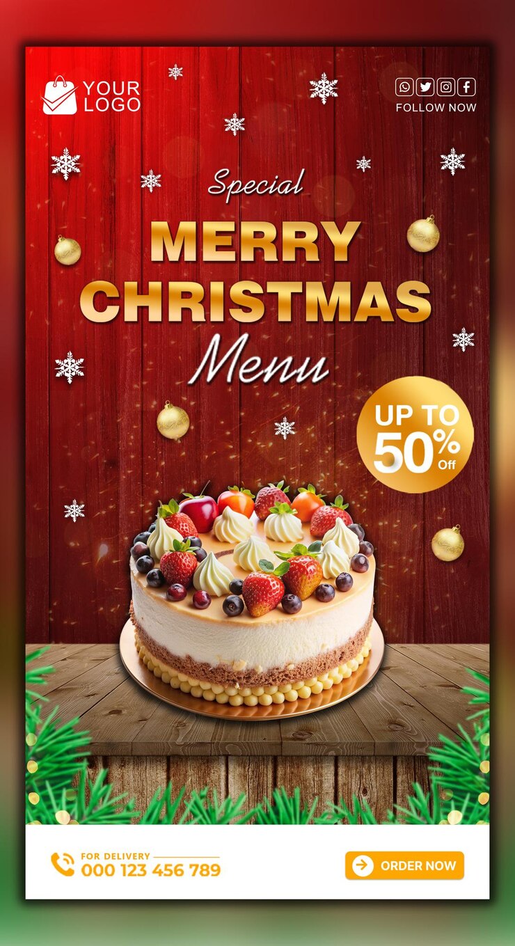 PSD venta especial de feliz navidad banner de oferta de menú de comida plantilla de oferta de menu de comida de cocina banner