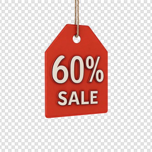 Venta de etiqueta roja con un descuento del 60% en fondo transparente