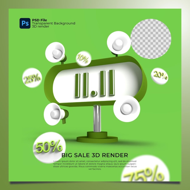 Venta flash 1111 3D render con color verde