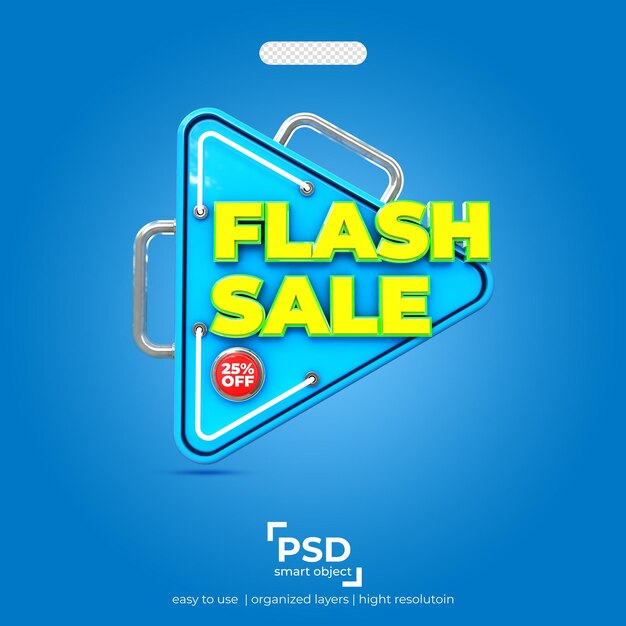 PSD venta flash 25 por ciento de descuento mejor vista frontal de renderizado 3d sobre fondo aislado