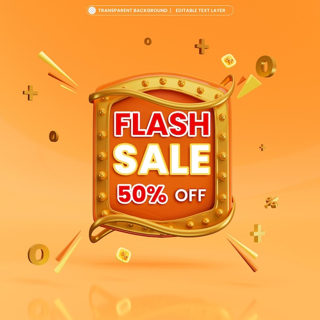Venta flash 50 de descuento en banner de promoción 3d con texto editable