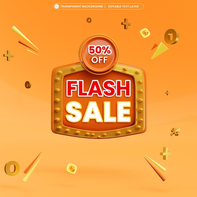 Venta flash 50 de descuento en banner de promoción 3d con texto editable