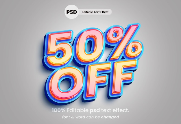 Venta flash 50 de descuento en efecto de texto PSD editable en 3d