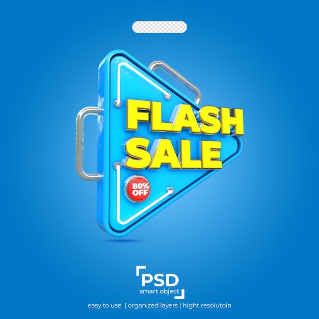 PSD venta flash y 80 de descuento mejor renderizado 3d sobre fondo aislado