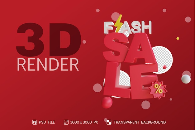 Venta flash letras 3d render fondo aislado