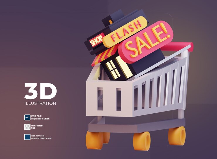 PSD venta flash tienda 3d