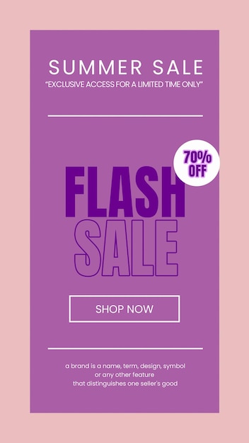 PSD venta flash de verano historias de instagram plantilla psd diseño de redes sociales banner tipografía venta púrpura