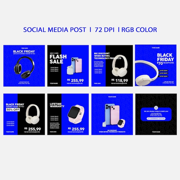 PSD venta flash del viernes negro las plantillas de publicaciones de instagram