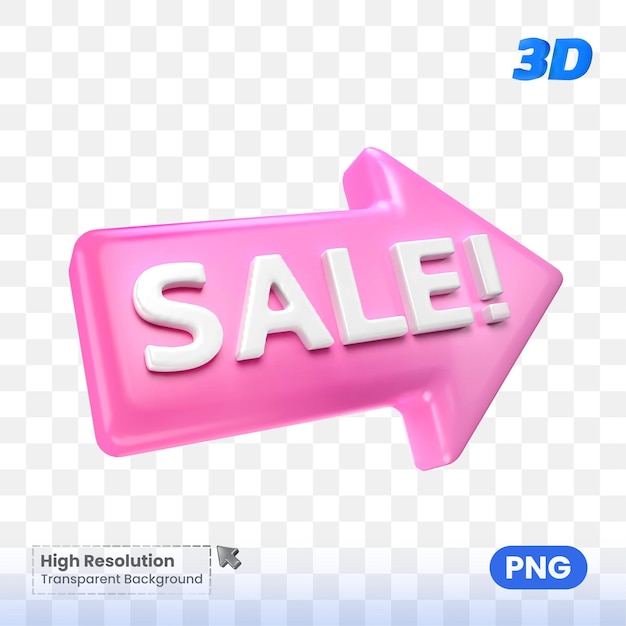 Venta con flecha apuntando ilustración 3d psd fondo transparente