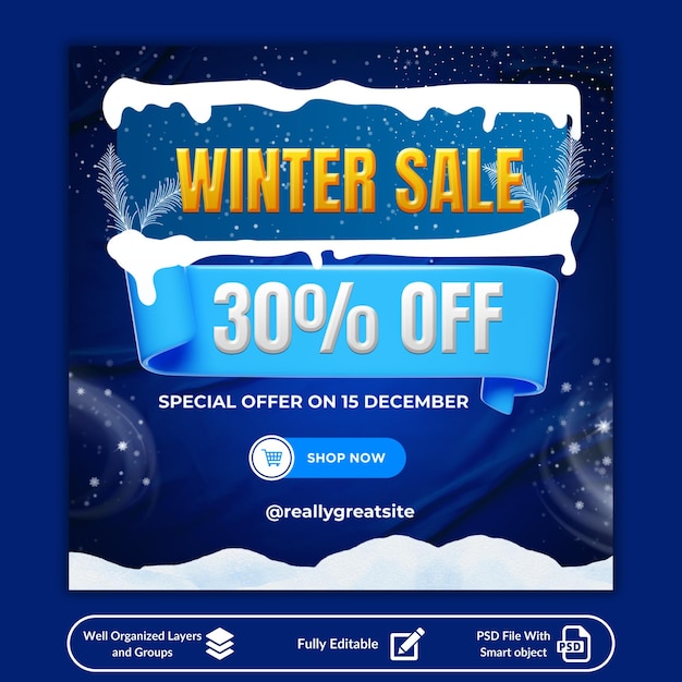 Venta de Invierno Medios Sociales y plantilla de diseño de publicaciones de Instagram