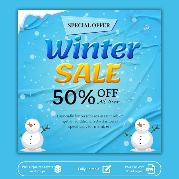 Venta de Invierno Medios Sociales y plantilla de diseño de publicaciones de Instagram