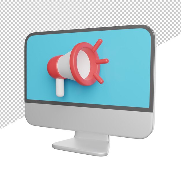 Venta de marketing en línea Un monitor de computadora con un megáfono en la pantalla