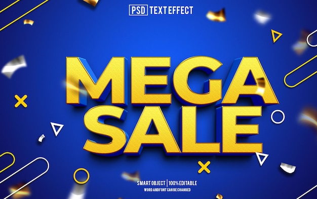 PSD venta mega ext efecto fuente tipografía editable texto 3d