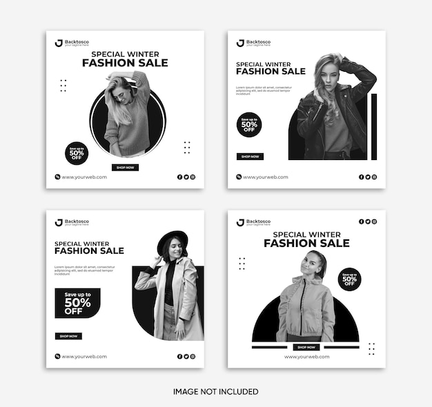 Venta de moda de invierno publicación en redes sociales y banner web psd premium