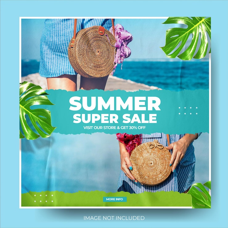 PSD venta de moda de verano azul instagram post feed