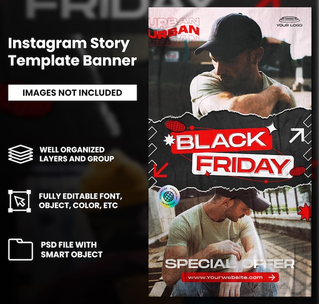 Venta de moda de viernes negro con estilo de papel rasgado streetwear para historias de instagram