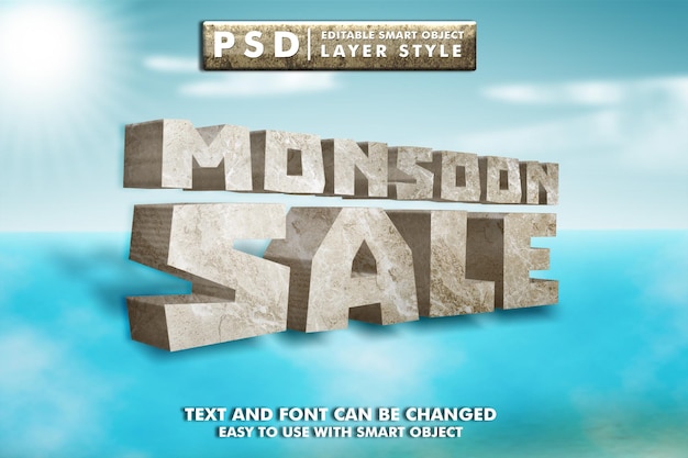 Venta de monzón efecto de texto 3d premium psd