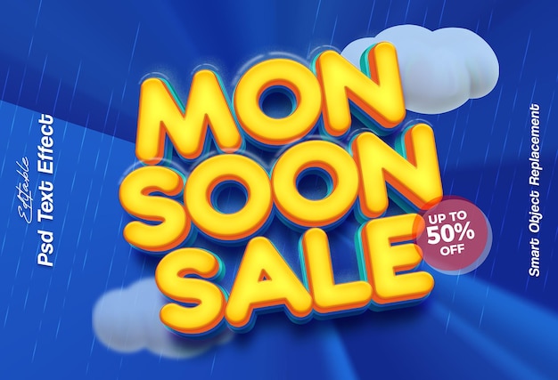 Venta de monzones efecto de texto editable en 3D