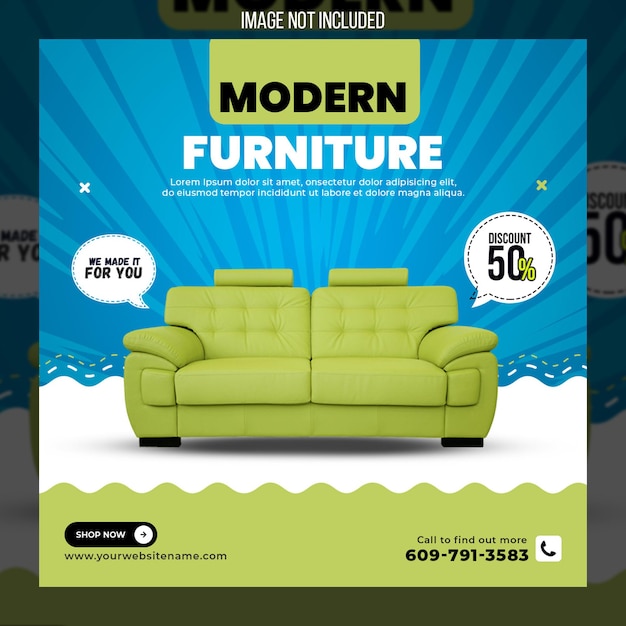 Venta de muebles publicación en redes sociales y plantilla de banner web