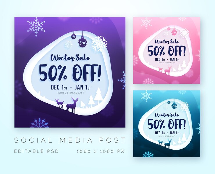Venta de Navidad de invierno de corte de papel para plantilla de redes sociales