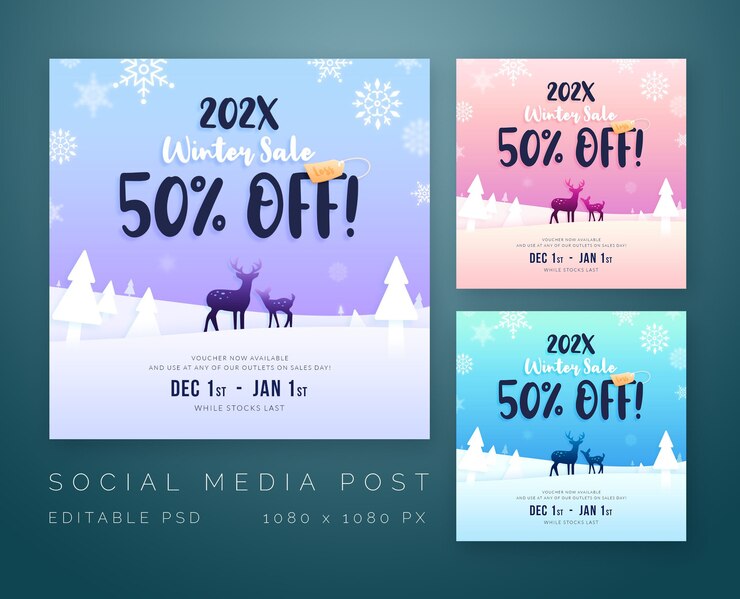 Venta de Navidad de invierno de corte de papel para plantilla de redes sociales
