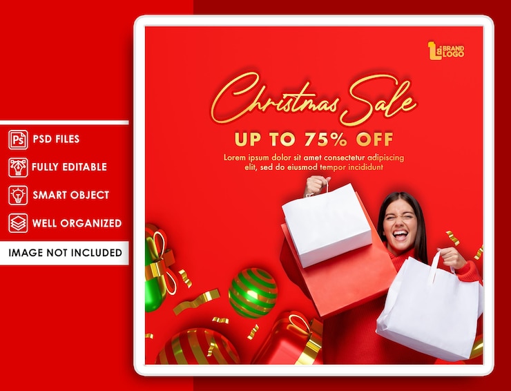 PSD venta de navidad plantilla de cartel y pancarta de estilo 3d
