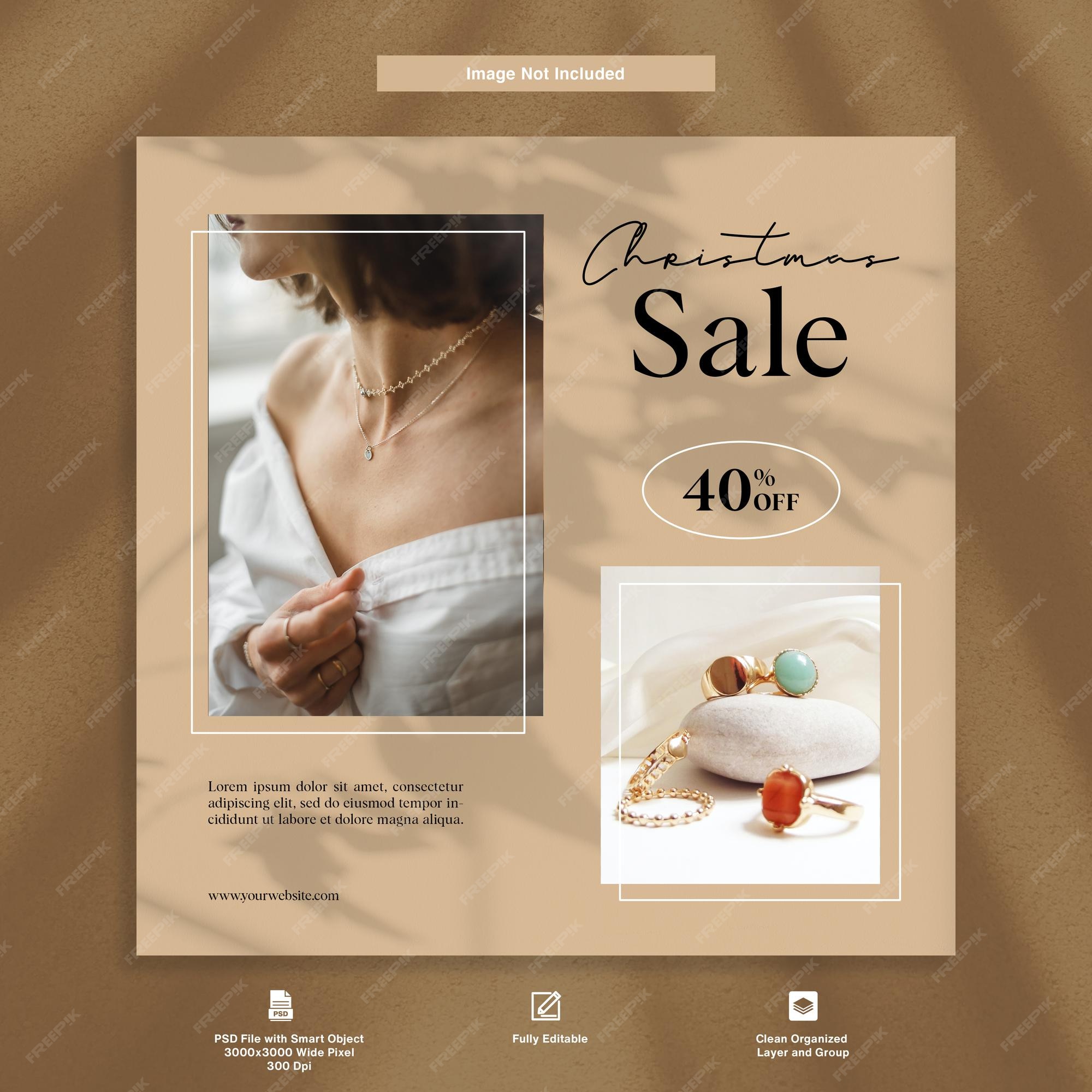 Venta navideña de joyas y accesorios para mujeres, oferta de elegantes plantilla de publicación de instagram | Archivo PSD Premium