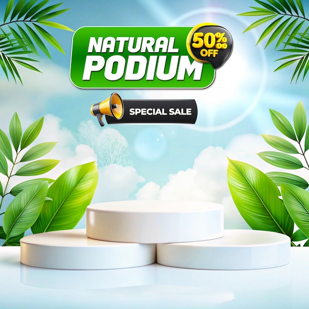 Venta de podio natural con hojas