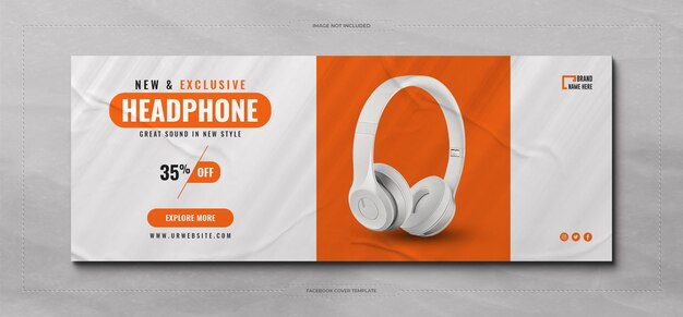 Venta de productos de marca de auriculares portada de facebook y plantilla de banner web