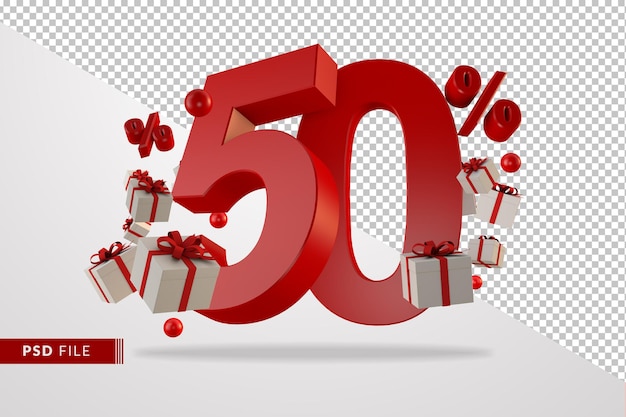 Venta roja 50 por ciento de descuento en número 3d promocional flotando con cajas de regalo