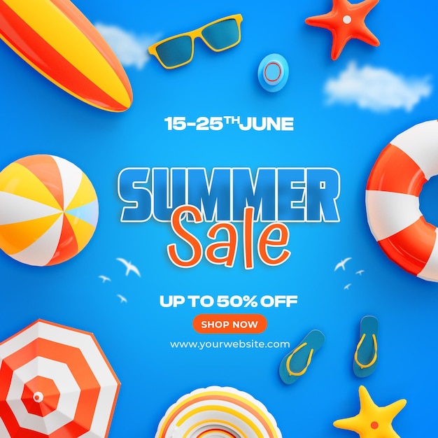 Venta de verano hasta un 50 por ciento de descuento en plantillas de publicaciones en redes sociales