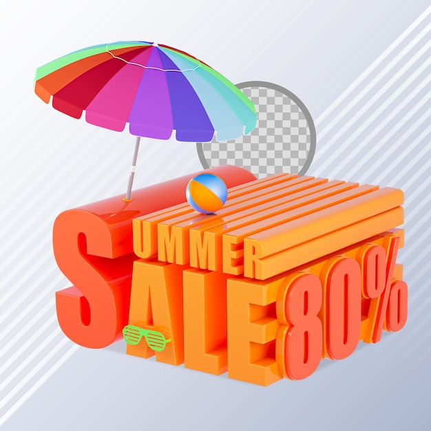 PSD venta de verano 80 por ciento de descuento tienda en línea render 3d realista psd premium