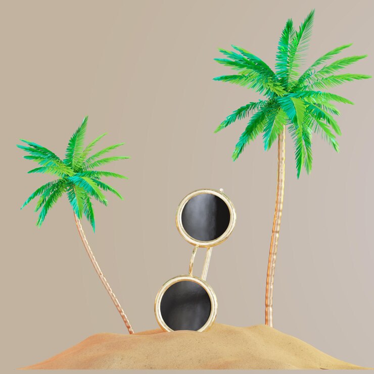 PSD venta de verano palmeras flamenco arena playa océano helado