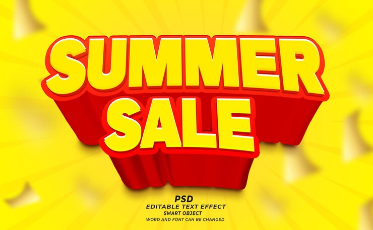 PSD venta de verano de psd 3d con efectos de texto editables