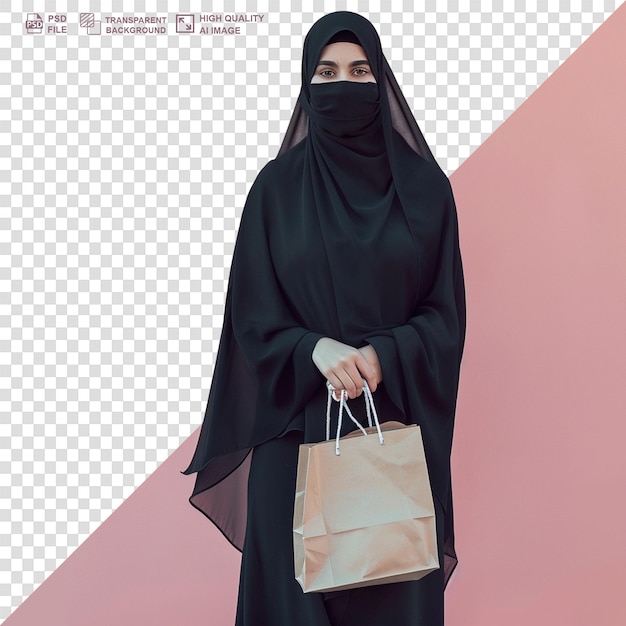 Venta de viernes mujer musulmana burka negra hijab con bolsas de compras