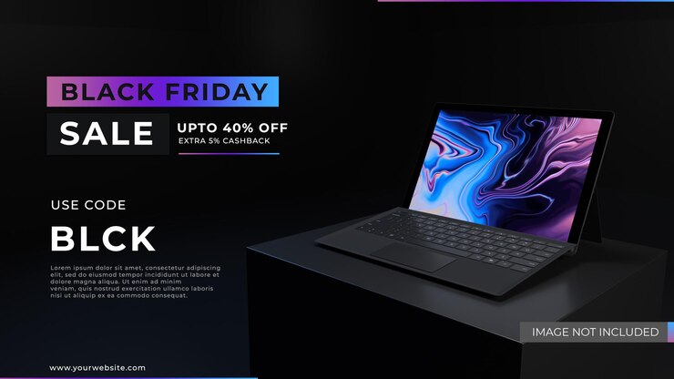 PSD venta de viernes negro para portátiles con render 3d de fondo oscuro