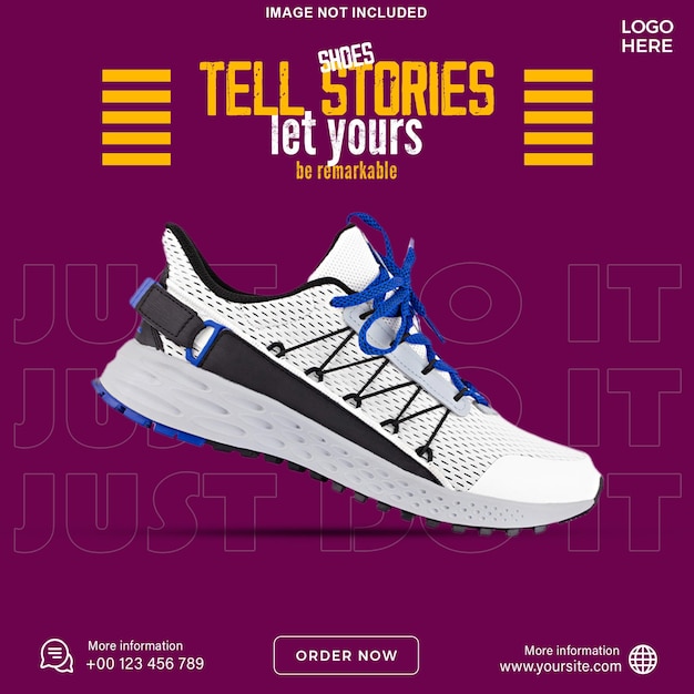 Venta de zapatillas PSD para publicación en redes sociales o diseño de plantilla de banner cuadrado