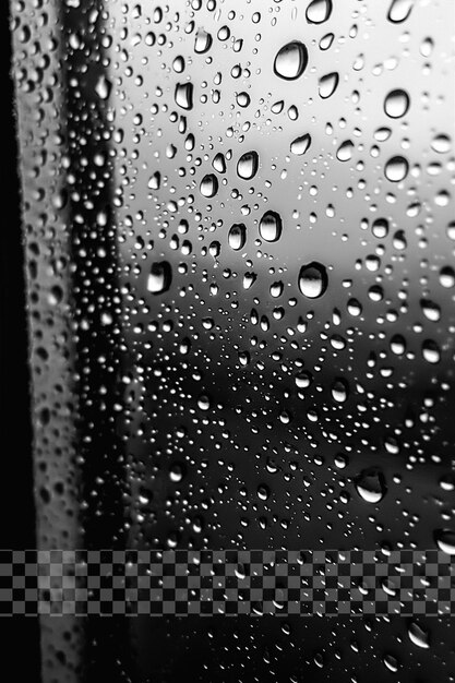 Una ventana con gotas de agua que está en un fondo transparente