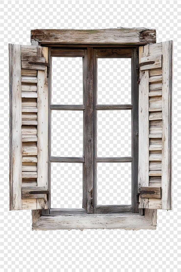 PSD ventana de madera con persianas y una ventana