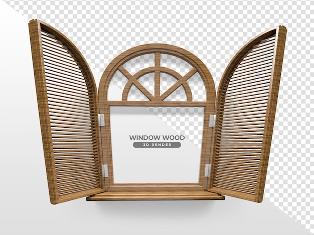 Ventana de madera realista en render 3d