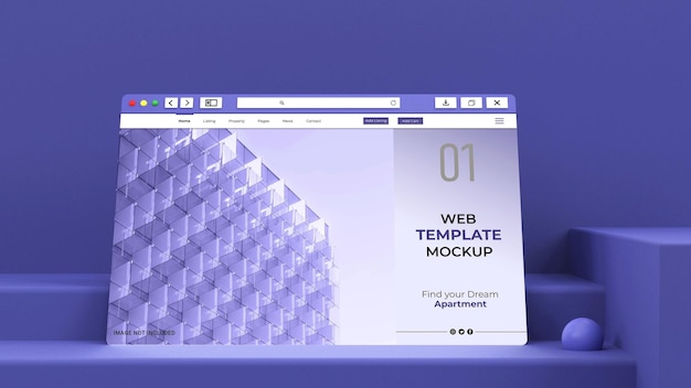 Ventana de navegador de internet minimal clean para la maqueta 3d de la página de destino