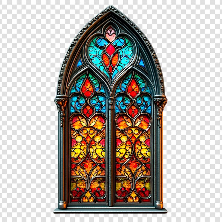 Ventana de vidrieras góticas de diseño colorido Arquitectura medieval