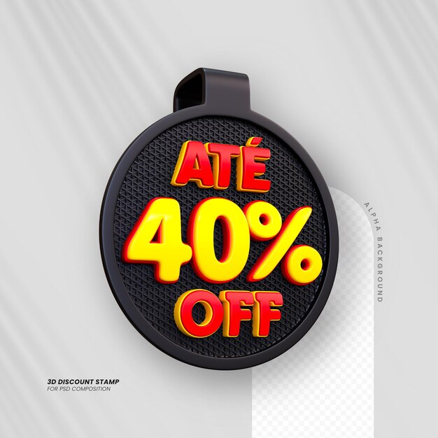 Las ventas de 3D descuento precio etiqueta 3D rendering número concepto venta promoción 40 por ciento para la composición
