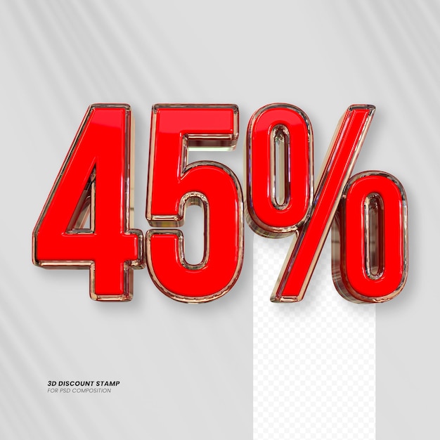 Las ventas de 3D descuento precio etiqueta 3D rendering número concepto venta promoción 45 por ciento para la composición