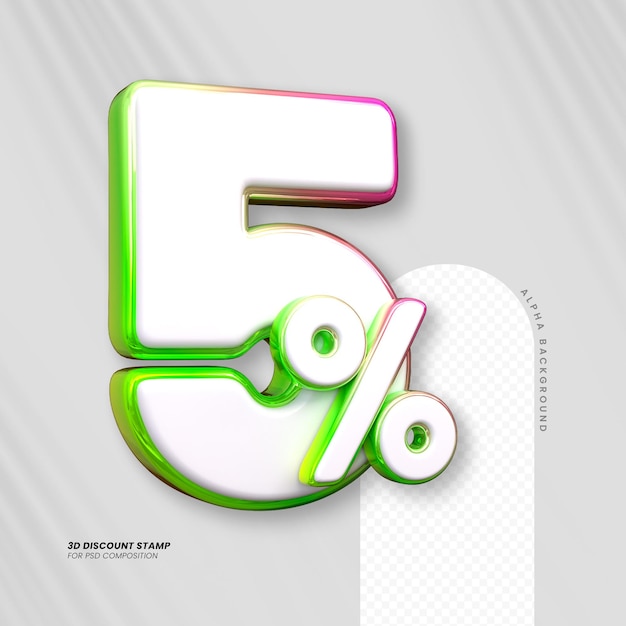 Las ventas de 3D descuento precio etiqueta 3D rendering número concepto venta promoción 5 por ciento para la composición