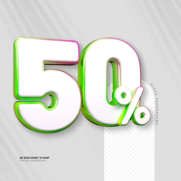 Las ventas de 3D descuento precio etiqueta 3D rendering número concepto venta promoción 50 por ciento para la composición