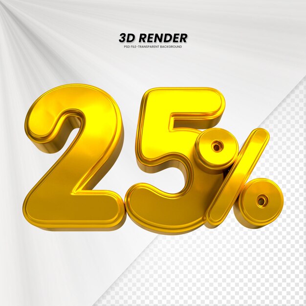 Las ventas de 3D descuento precio etiqueta 3D renderización para la composición 25 por ciento concepto de número